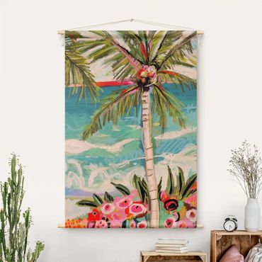 Tapestry - Palm Tree With Pink Flowers II