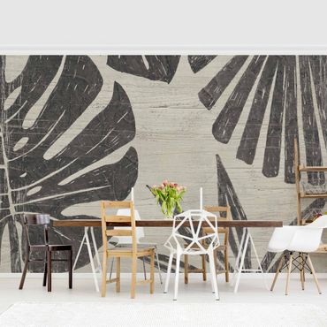 Wallpaper - Palm Leaves Light Grey Backdrop