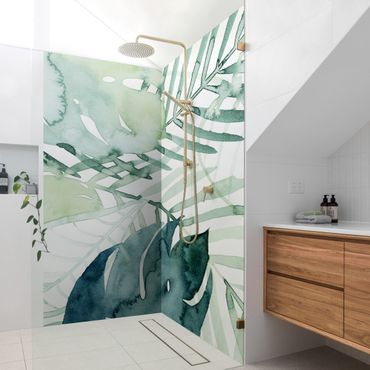Shower wall cladding - Palm Fronds In Watercolour I