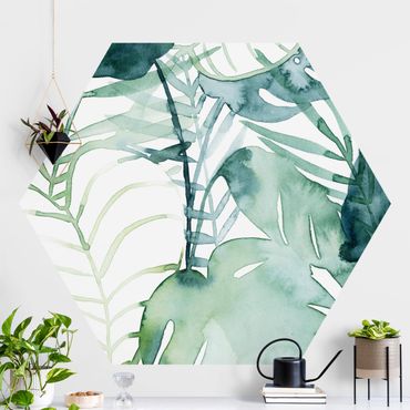 Self-adhesive hexagonal pattern wallpaper - Palm Fronds In Watercolour II