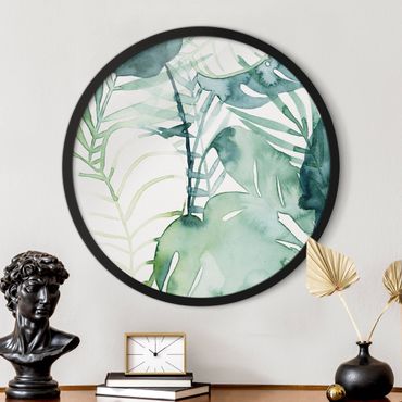 Circular framed print - Palm Fronds In Watercolour II