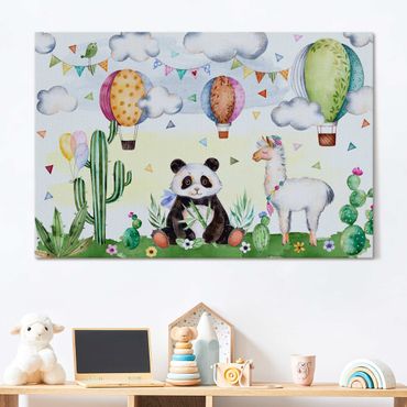 Acoustic art panel - Panda And Lama Watercolour