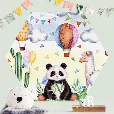 Self-adhesive hexagonal pattern wallpaper - Panda And Lama Watercolour
