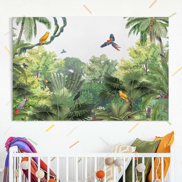 Print on canvas - Parrot parade in the jungle - Landscape format 3:2