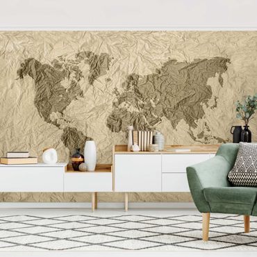 Wallpaper - Paper World Map Beige Brown