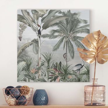 Print on canvas - Birds of paradise in the jungle panorama - Square 1:1