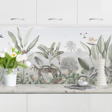 Kitchen wall cladding - Birds of paradise in the jungle panorama
