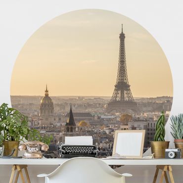 Self-adhesive round wallpaper - Paris at Dawn