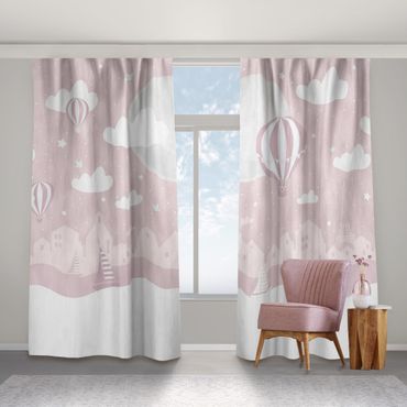 Curtain - Paris With Stars And Hot Air Balloon In Pink