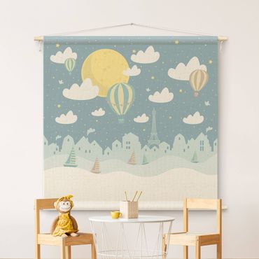 Tapestry - Paris With Stars And Hot Air Balloon