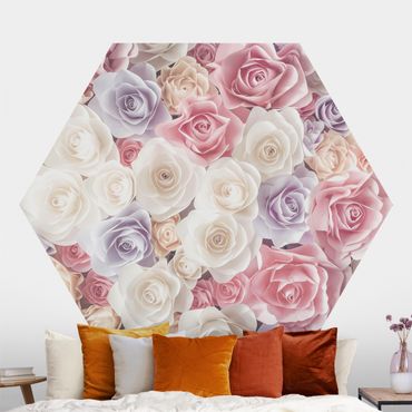 Self-adhesive hexagonal pattern wallpaper - Pastel Paper Art Roses