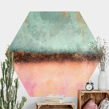 Self-adhesive hexagonal pattern wallpaper - Pastel Summer With Gold