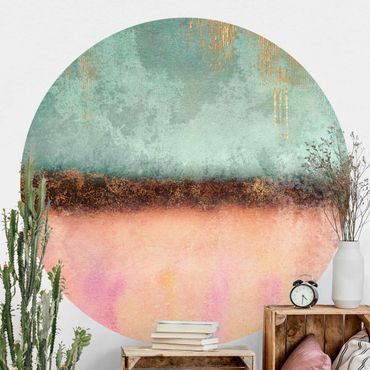 Self-adhesive round wallpaper - Pastel Summer With Gold