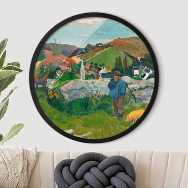 Circular framed print - Paul Gauguin - The Swineherd