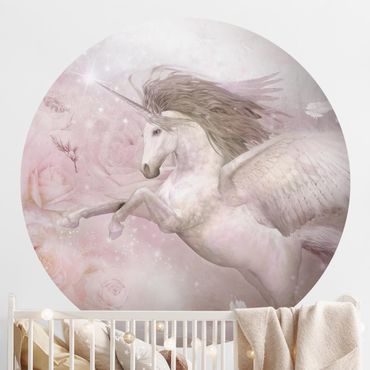 Self-adhesive round wallpaper - Pegasus Unicorn With Roses