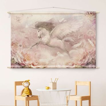 Tapestry - Pegasus Unicorn With Roses