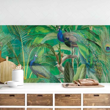 Kitchen wall cladding - Peacocks In The Jungle