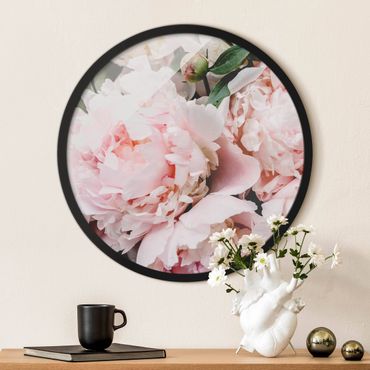 Circular framed print - Peonies Light Pink