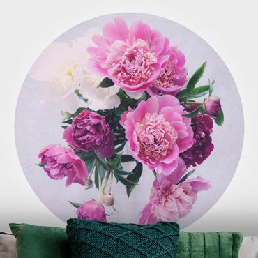 Self-adhesive round wallpaper - Peonies Shabby Pink White