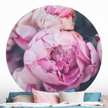 Self-adhesive round wallpaper - Peony Blossom Shabby