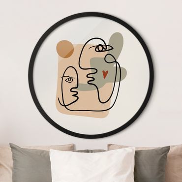 Circular framed print - Picasso Interpretation - Kiss On the Cheek