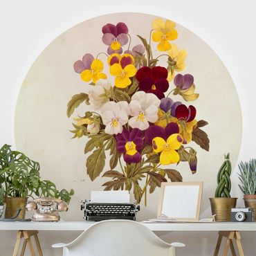 Self-adhesive round wallpaper - Pierre Joseph Redoute - Bouquet Of Pansies