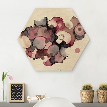 Wooden hexagon - Pink Beige Drops With Pink Gold