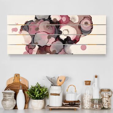 Print on wood - Pink Beige Drops With Pink Gold