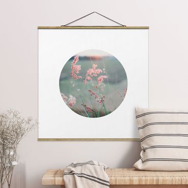 Fabric print with poster hangers - Pink Flowers In A Circle - Square 1:1