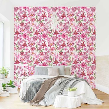 Wallpaper - Pink Flowers With Butterflies