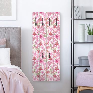 Wooden coat rack - Pink Flowers With Butterflies