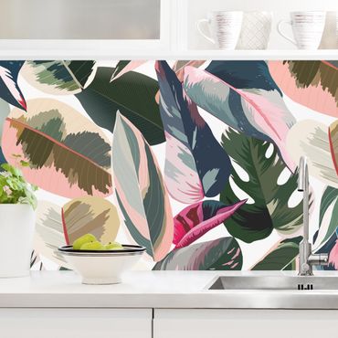 Kitchen wall cladding - Pink Tropical Pattern XXL II