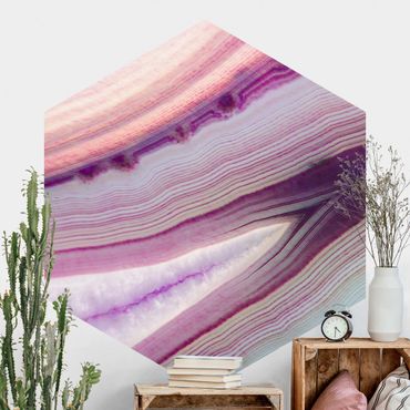 Self-adhesive hexagonal wall mural - Pink Crystal Planet