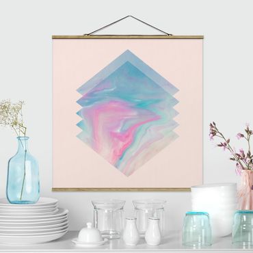 Fabric print with poster hangers - Pink Water Marble - Square 1:1