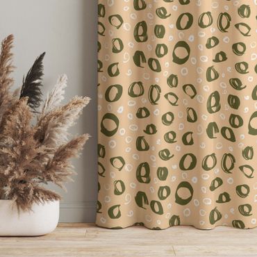 Curtain - Painted Circle Pattern - Pastel Orange And Olive Green