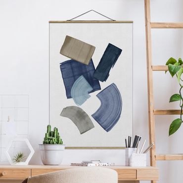 Fabric print with poster hangers - Broad Strokes In Blue And Brown - Portrait format 2:3
