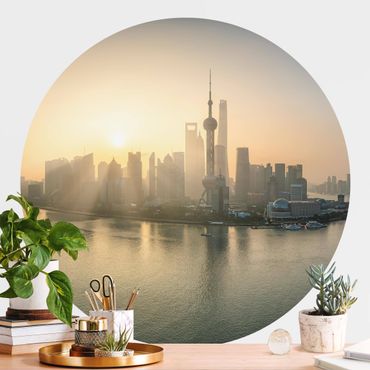 Self-adhesive round wallpaper - Pudong At Dawn