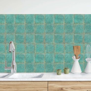 Kitchen wall cladding - Square Tiles in turquoise