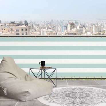 Balcony privacy screen - Horizontal Stripes in Pastel Mint
