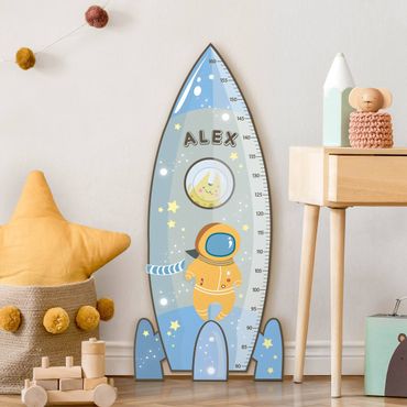 Wooden height chart for kids - Rocket blue with custom name