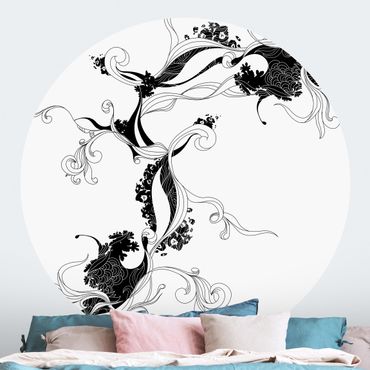 Self-adhesive round wallpaper - Tendril In Ink