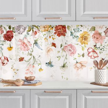 Kitchen wall cladding - Trailing Flowers Watercolour