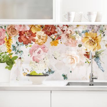 Kitchen wall cladding - Trailing Flowers Watercolour Vintage