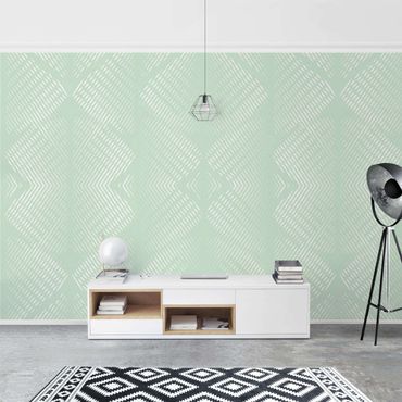 Walpaper - Rhombic Pattern With Stripes In Mint Colour