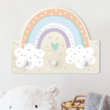 Coat rack for children - Rainbow With Clouds Pastel