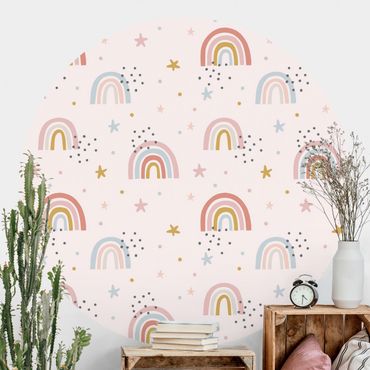 Self-adhesive round wallpaper - Rainbow World With Stars And Dots