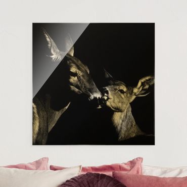 Glass print - Deer On Black - Square