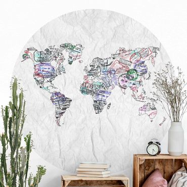Self-adhesive round wallpaper - Passport Stamp World Map