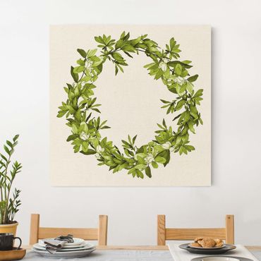 Natural canvas print - Romantic Floral Wreath Green - Square 1:1