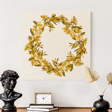 Natural canvas print - Romantic Floral Wreath Orange - Square 1:1